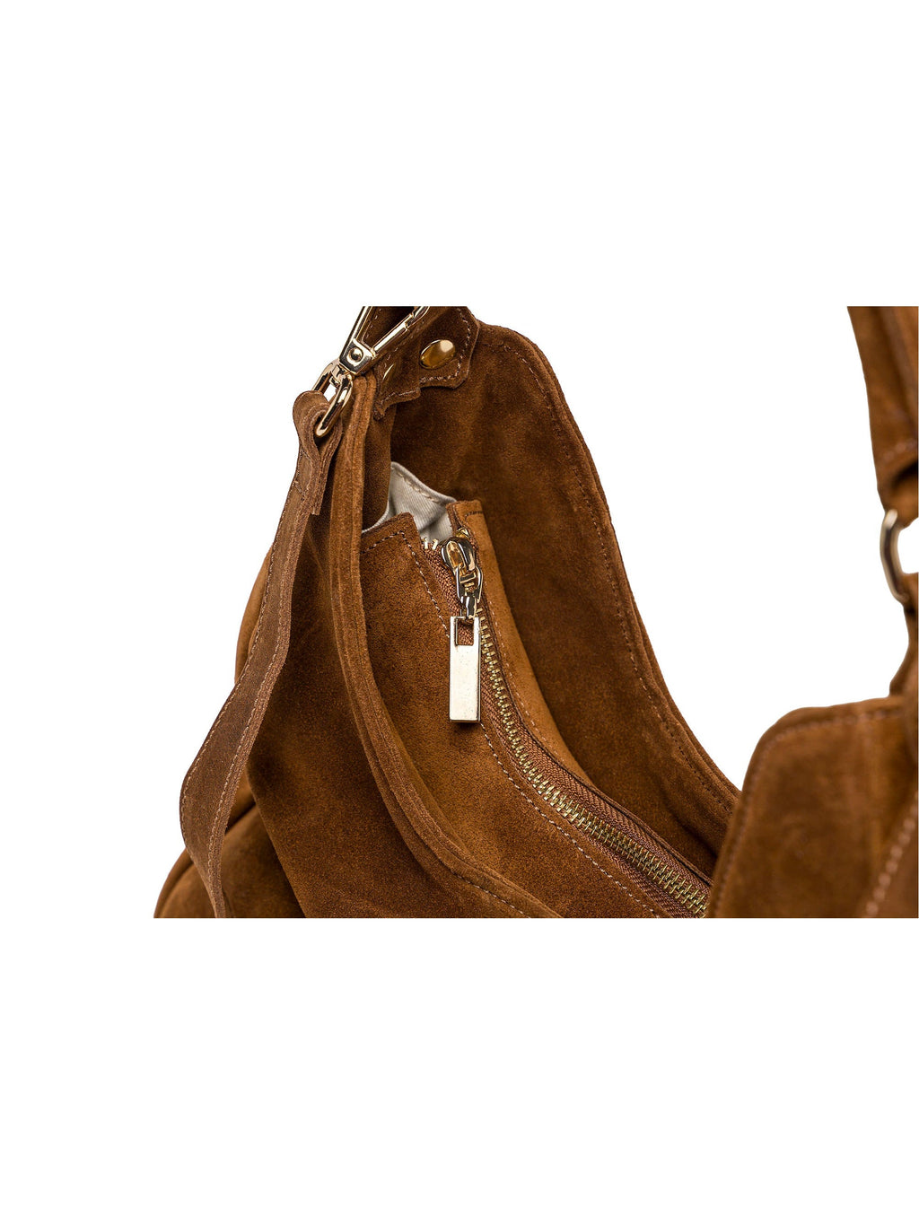 Mala hobo em camurça camel — fecho