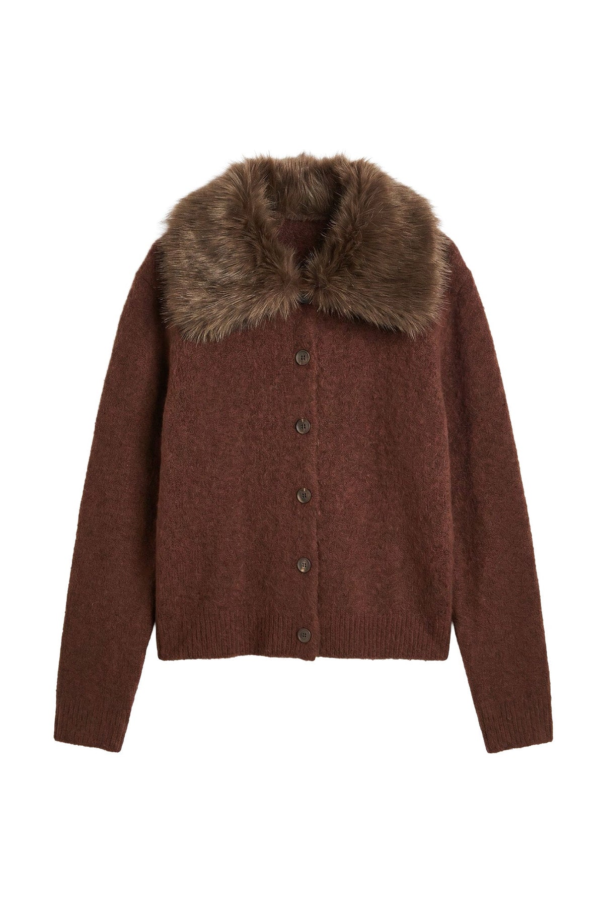 Cardigan de Tricot com Gola de Pêlo Foursoul