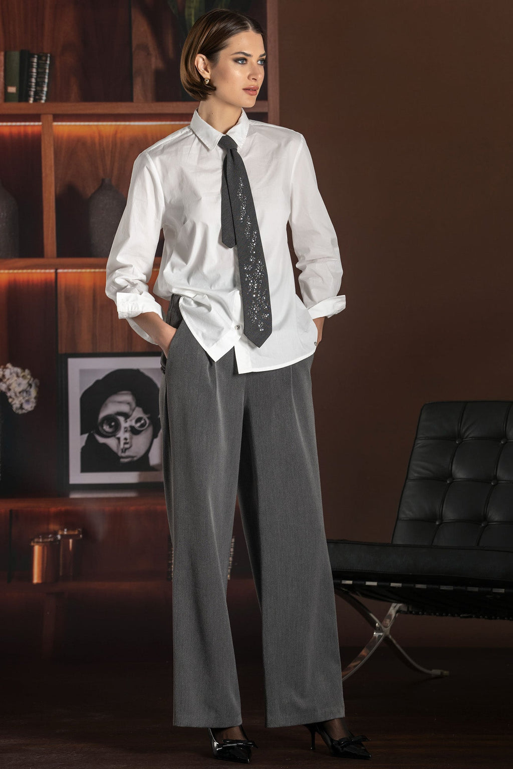 Calça Pantalona com Fecho Lateral Foursoul | Cinzento