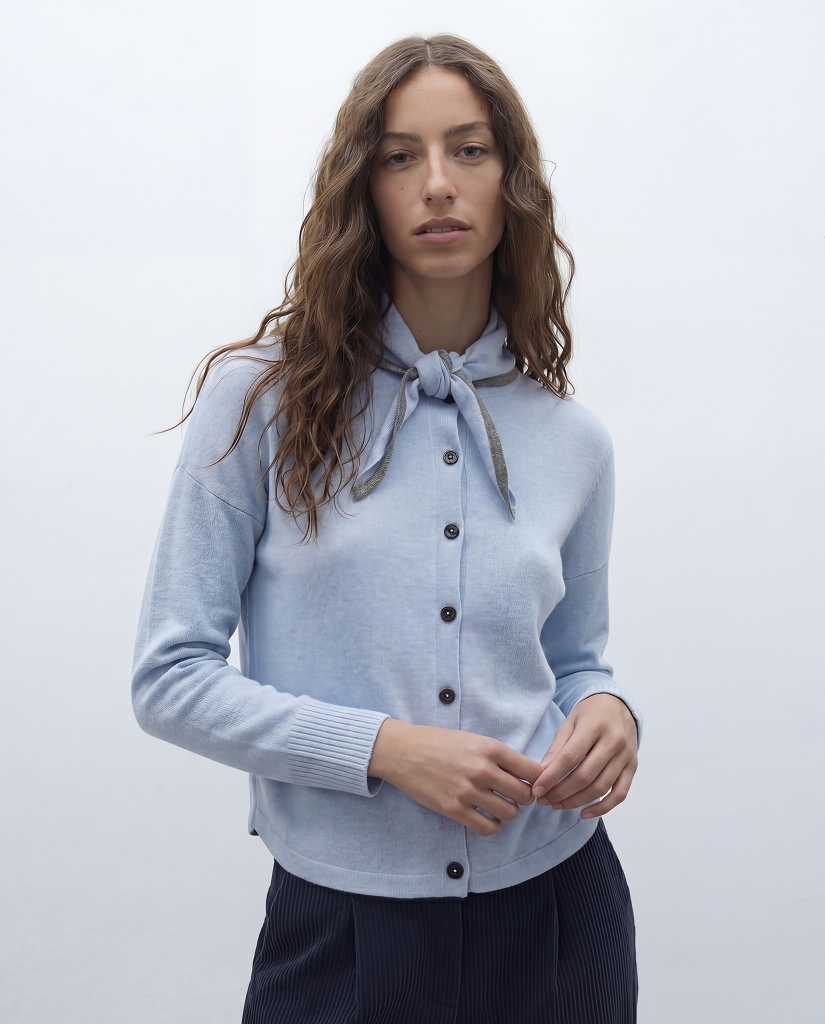 Cardigan Malha Fina — Andam | Azul